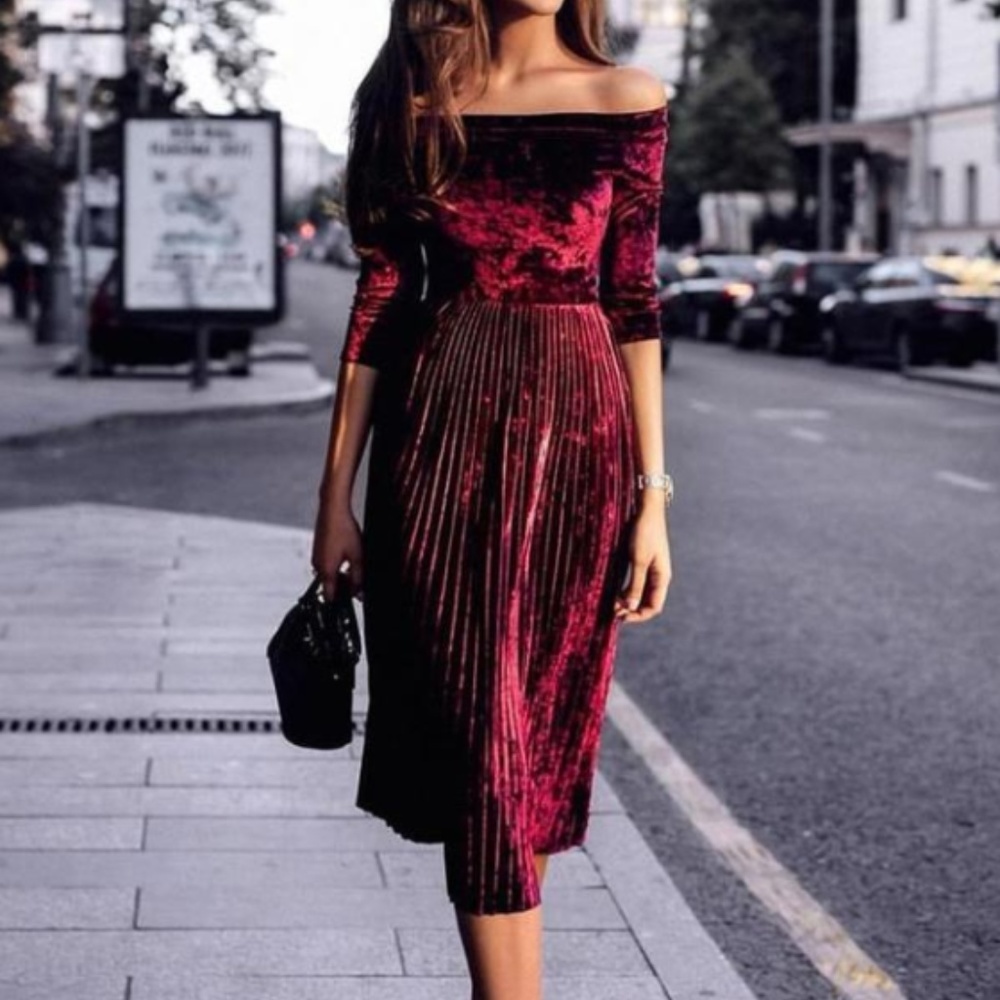 Pleated Velvet Dress
